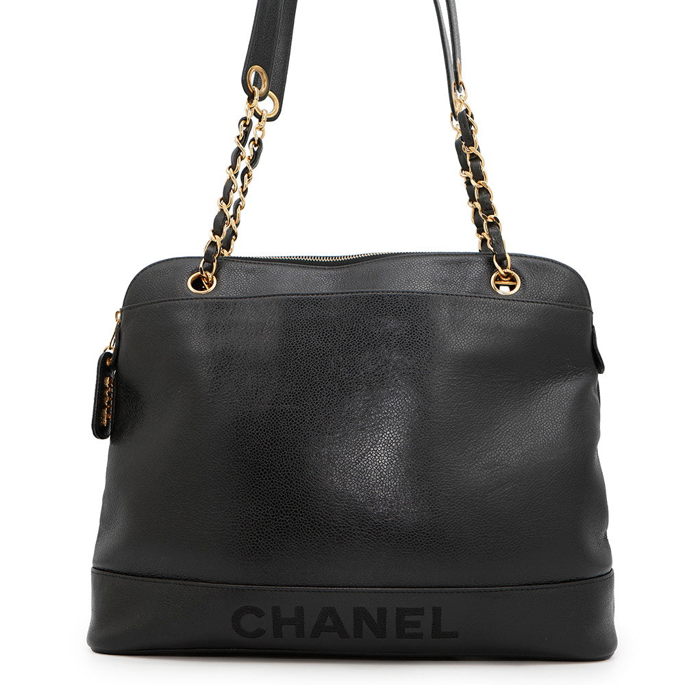 CHANEL Logo ChainShoulder Bag BlackA07265 Caviar Leather
