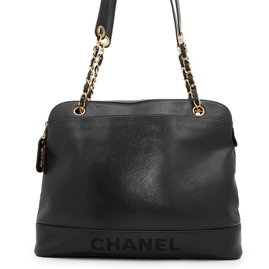 CHANEL Logo ChainShoulder Bag BlackA07265 Caviar Leather