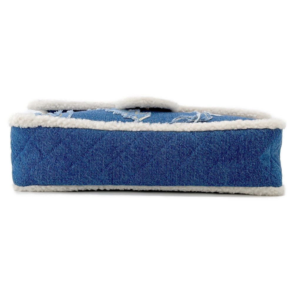 CHANEL Egyptian Line Single Flap Chain Shoulder Blue Denim Mouton