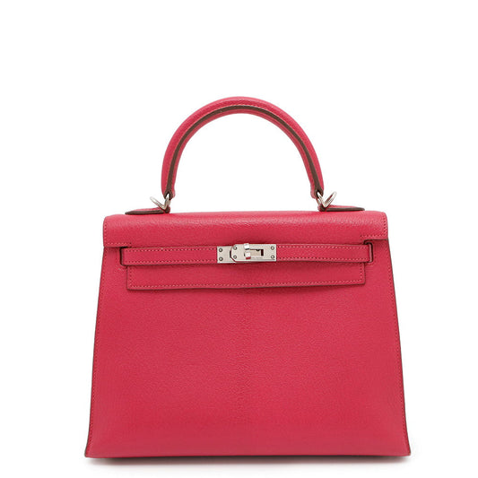 HERMES Kelly Sellier Framboise Chevre Myzore Goatskin Size 25