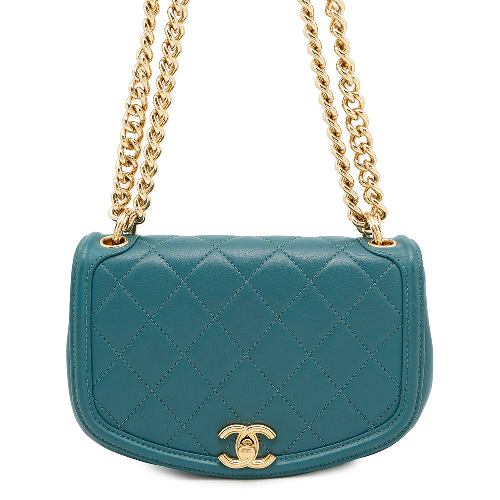 CHANEL Matelasse Chain Shoulder Bag Green Leather