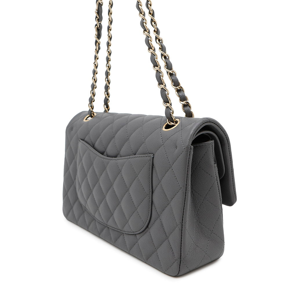CHANEL Matelasse Double Flap Chain Shoulder Bag GrayA01112 Caviar Leather Size 25