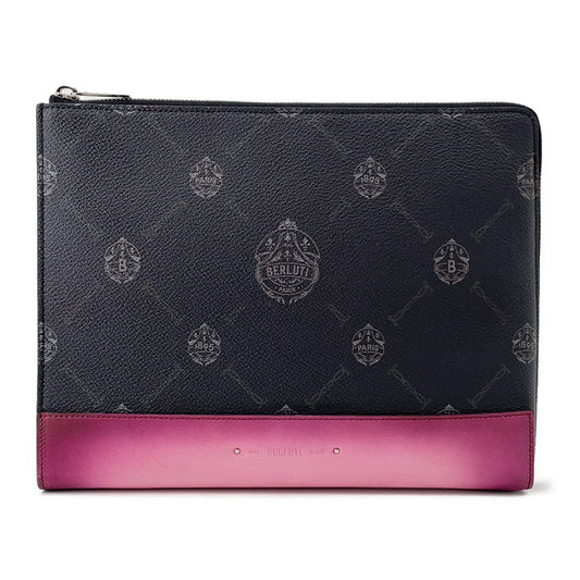 Berluti Nino Volume Clutch Bag Black/Pink Leather