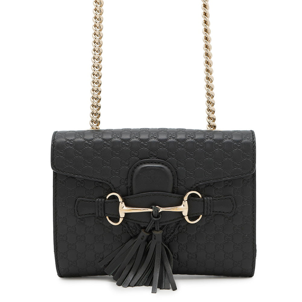 GUCCI Emily MicroGuccissima Chainshoulder Bag Black449636 Leather