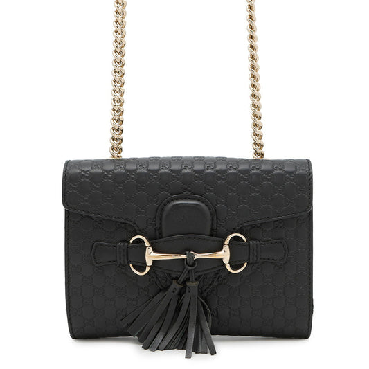 GUCCI Emily MicroGuccissima Chainshoulder Bag Black449636 Leather