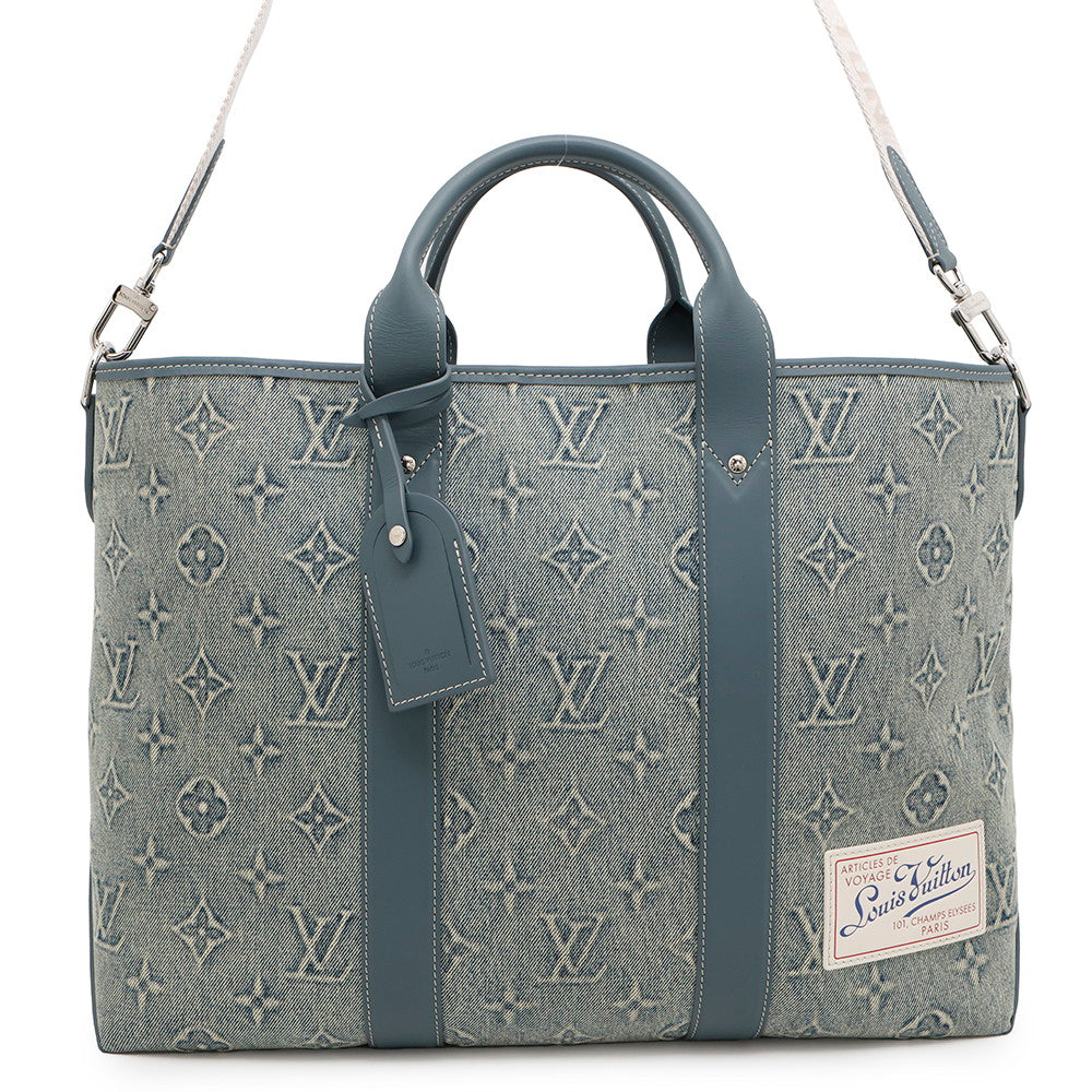 LOUIS VUITTON Weekend tote BlueM22537 Monogram Washed Denim Size NM