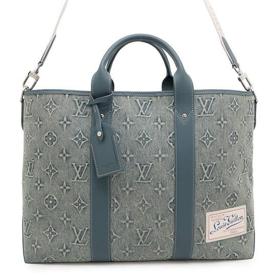 LOUIS VUITTON Weekend tote BlueM22537 Monogram Washed Denim Size NM