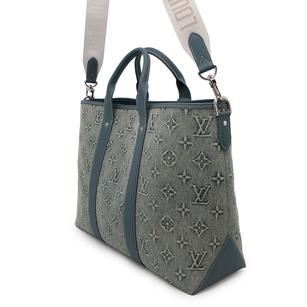 LOUIS VUITTON Weekend tote BlueM22537 Monogram Washed Denim Size NM