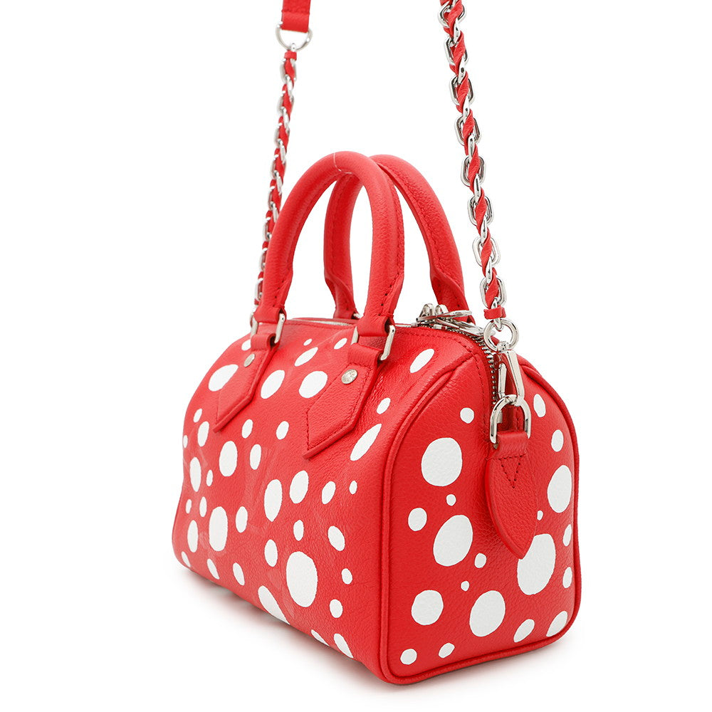 LOUIS VUITTON LV × YK Speedy Bandouliere Rouge/BlancM46411 Monogram Empreinte Leather Infinity Dot Size 20