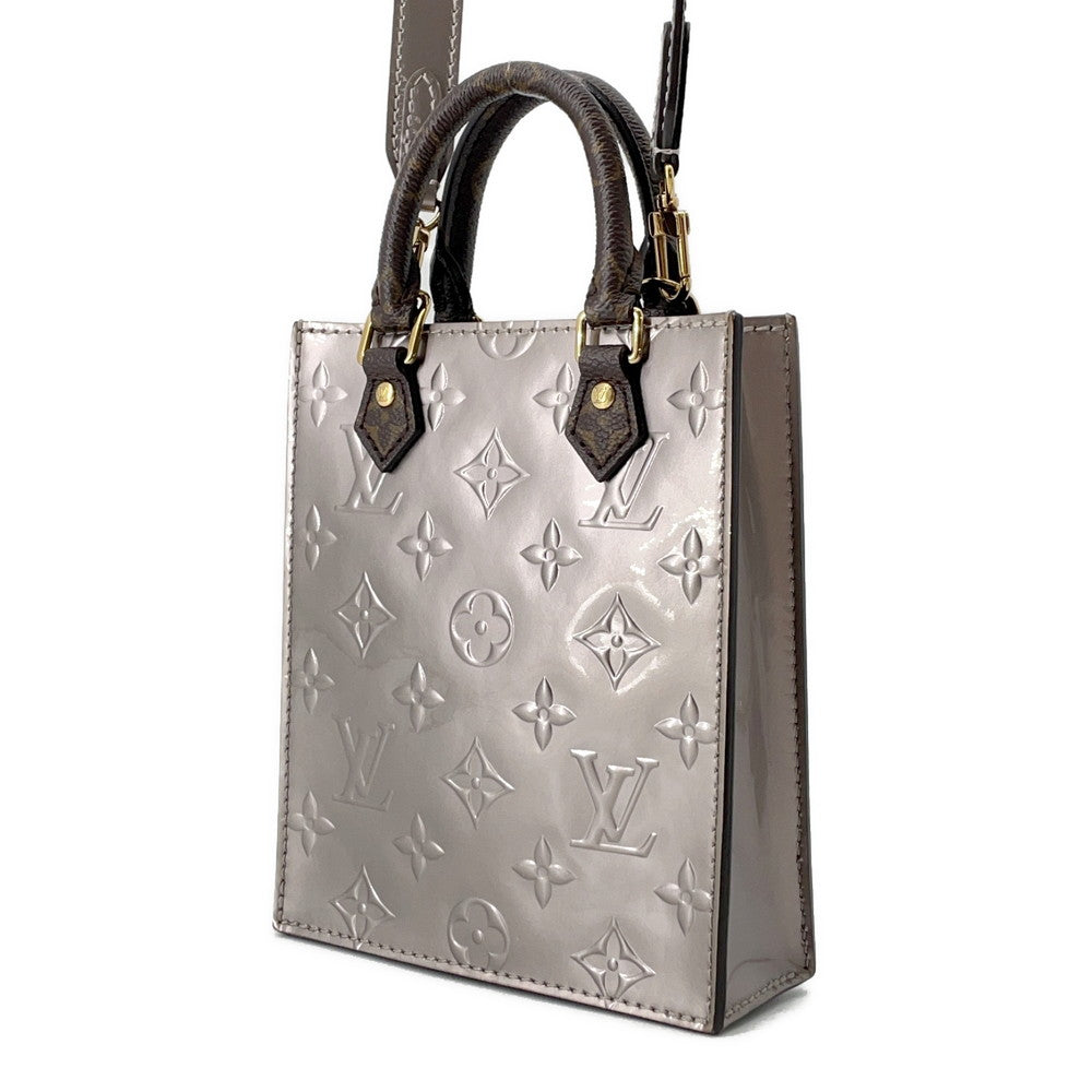 LOUIS VUITTON Petit Sac Plat MetalicTaupe Grey/GrayM90564 Monogram Vernis Leather