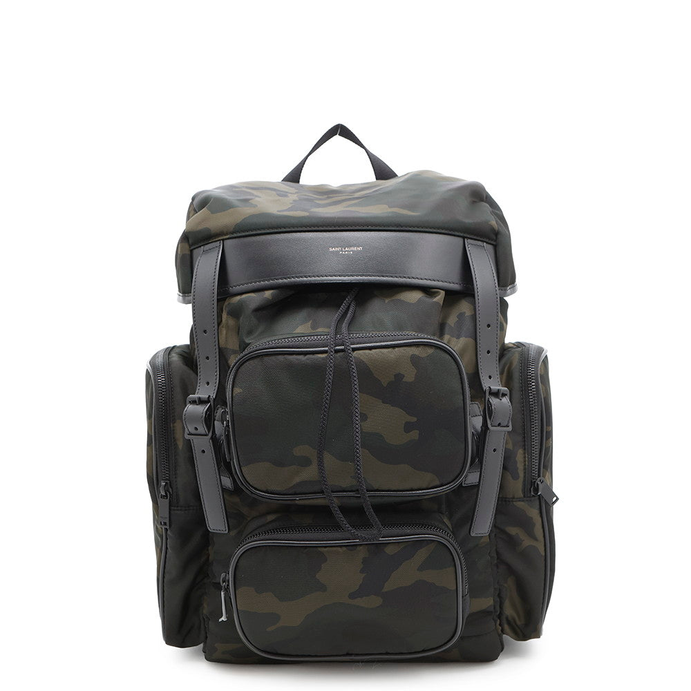 SAINT LAURENT PARIS HUNT Backpack Camouflage Green/Black437110 Nylon Leather