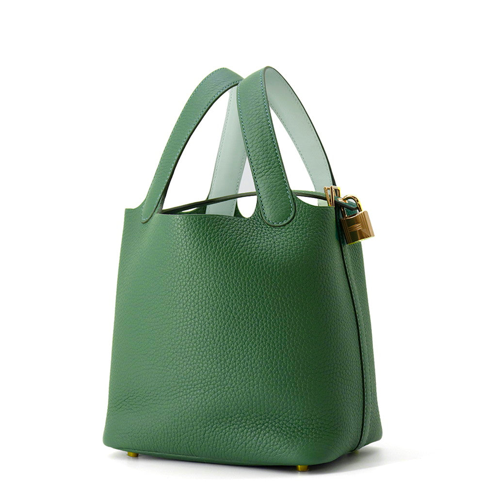 HERMES Picotin Lock Eclat Vert Moyen/Vert Peppermint Taurillon Clemence Swift Leather Size PM