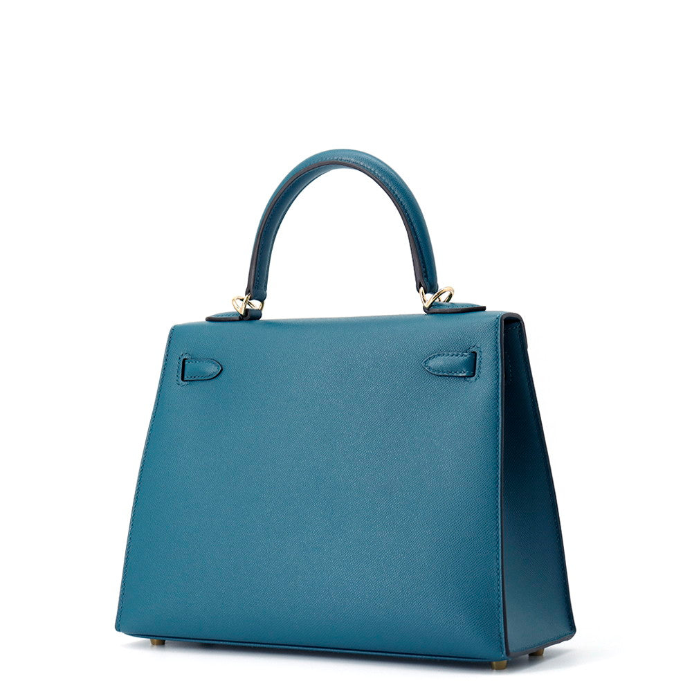 HERMES Kelly Sellier Verso VertBosphore/Blue Ocean Veau Madame Size 25
