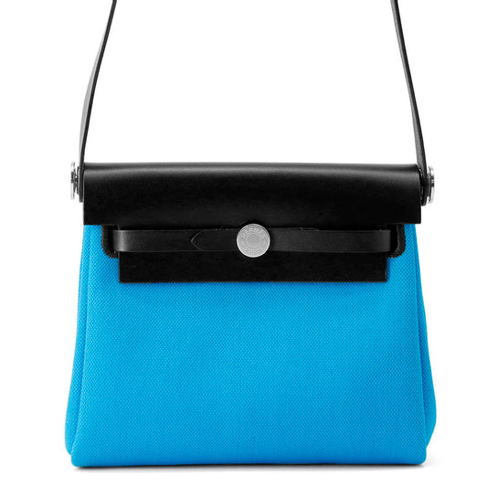 HERMES Herbag zip Blue Riviera/Black Toile Military Vache Hunter Leather Size Mini