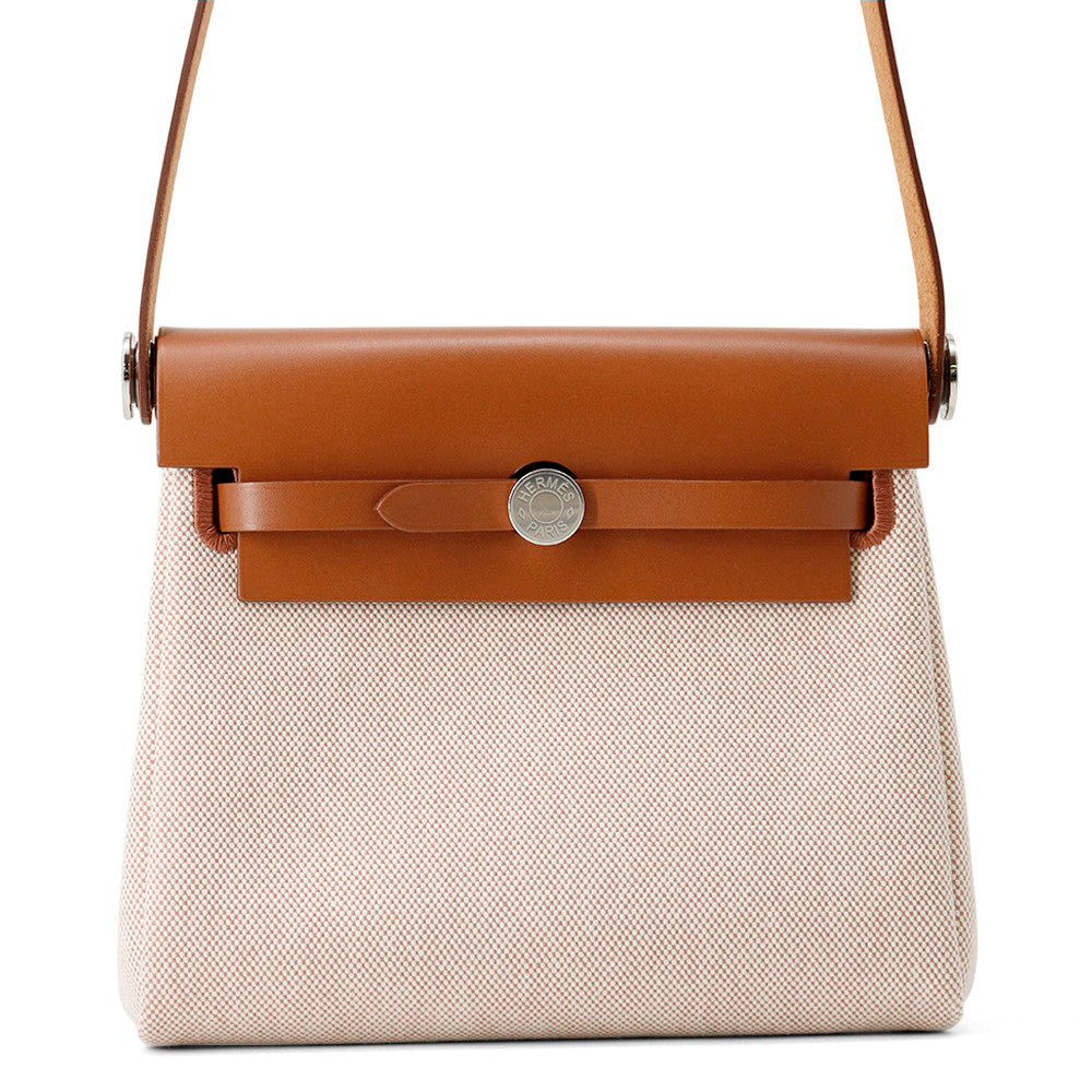 HERMES Herbag zip Fauve Toile H Vache Hunter Leather Size Mini