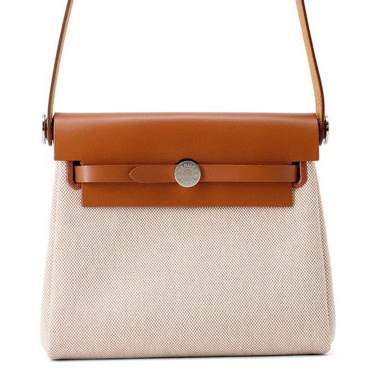 HERMES Herbag zip Fauve Toile H Vache Hunter Leather Size Mini