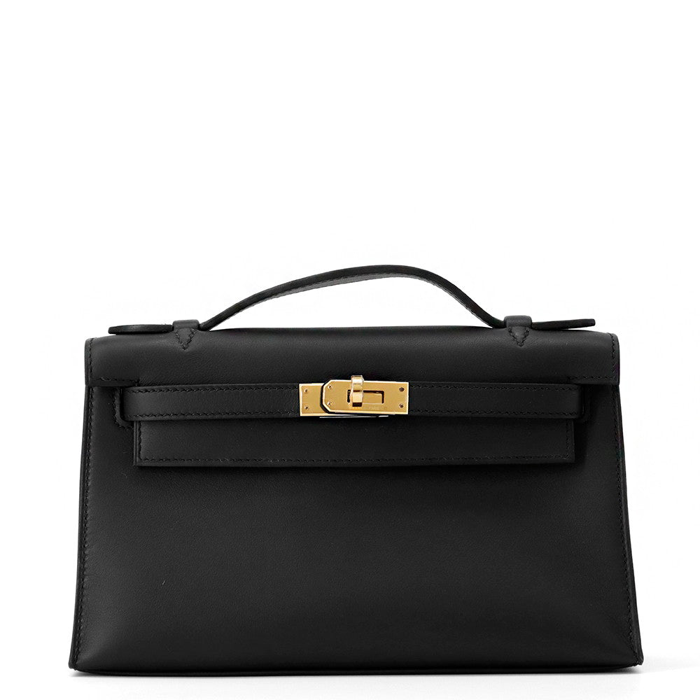 HERMES PochetteKelly Black Swift Leather