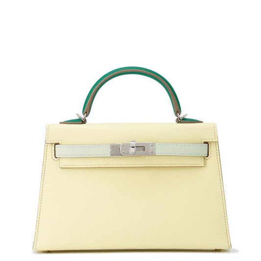 HERMES Mini Kelly 2 Tricolor Jaune Milton/Vert Fizz/Vert Vertigo Epsom