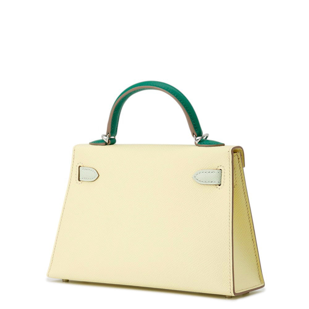 HERMES Mini Kelly 2 Tricolor Jaune Milton/Vert Fizz/Vert Vertigo Epsom