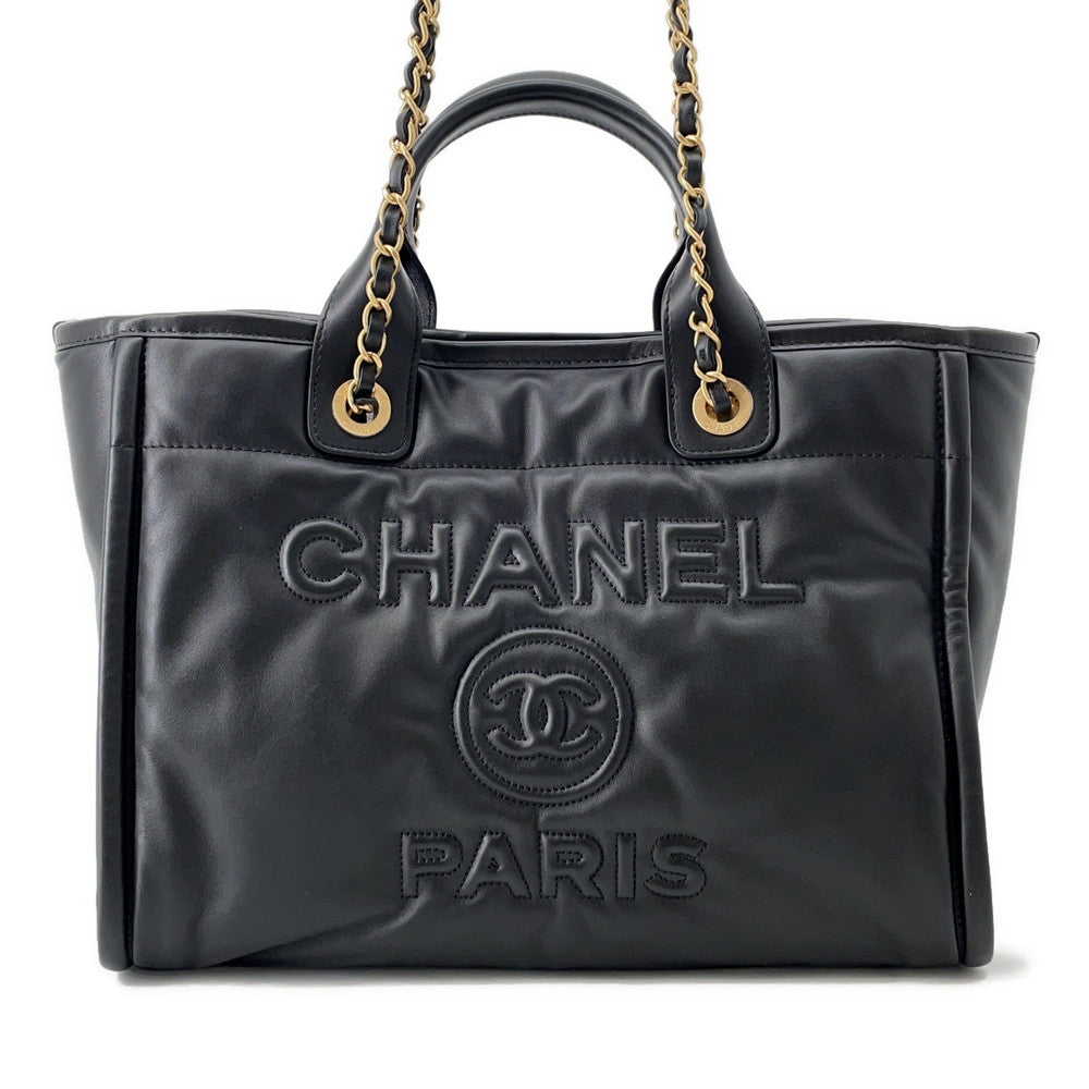 CHANEL Deauville 2-Way Shopping Bag BlackAS3257 Lambskin Size Small