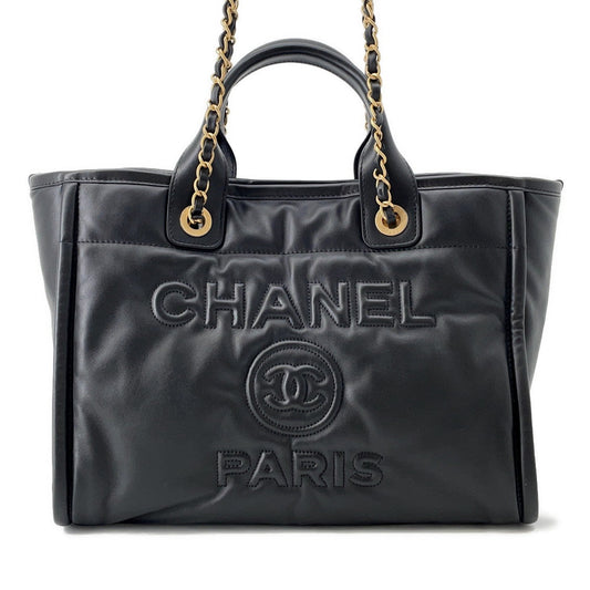 CHANEL Deauville 2-Way Shopping Bag BlackAS3257 Lambskin Size Small