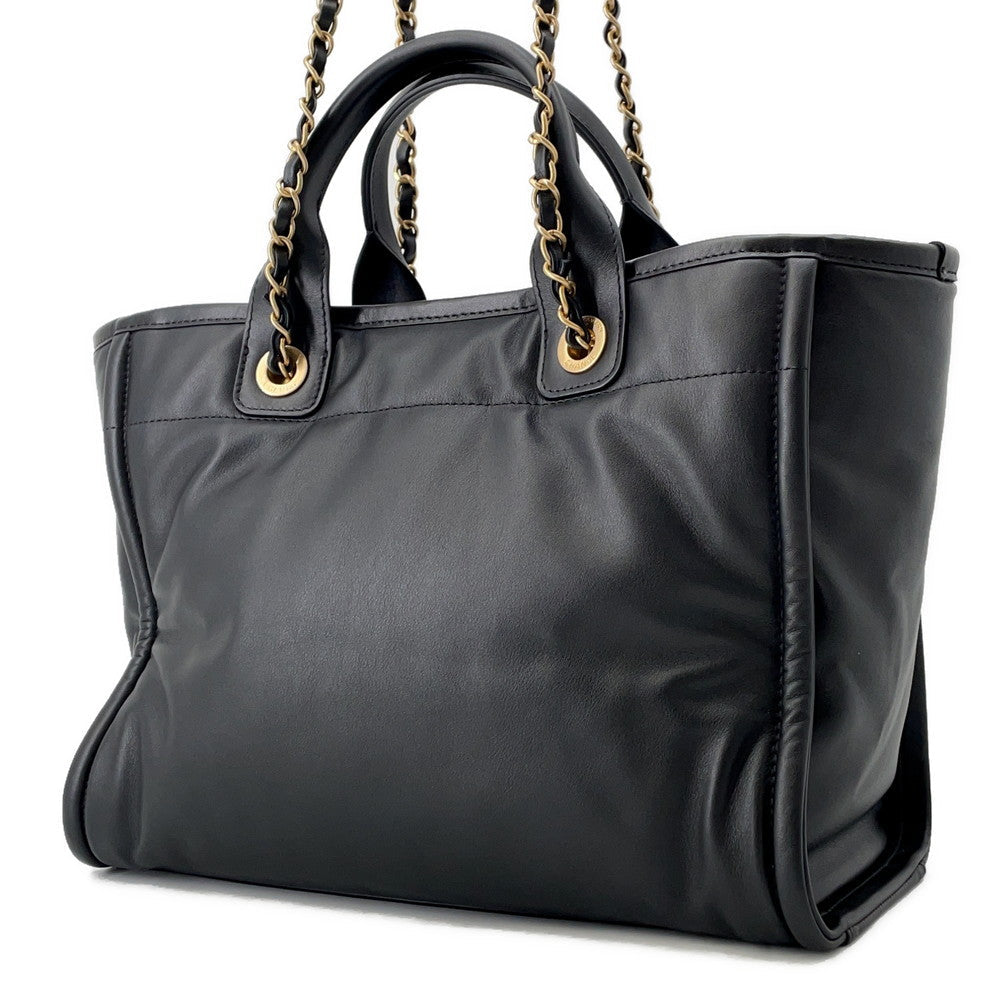 CHANEL Deauville 2-Way Shopping Bag BlackAS3257 Lambskin Size Small