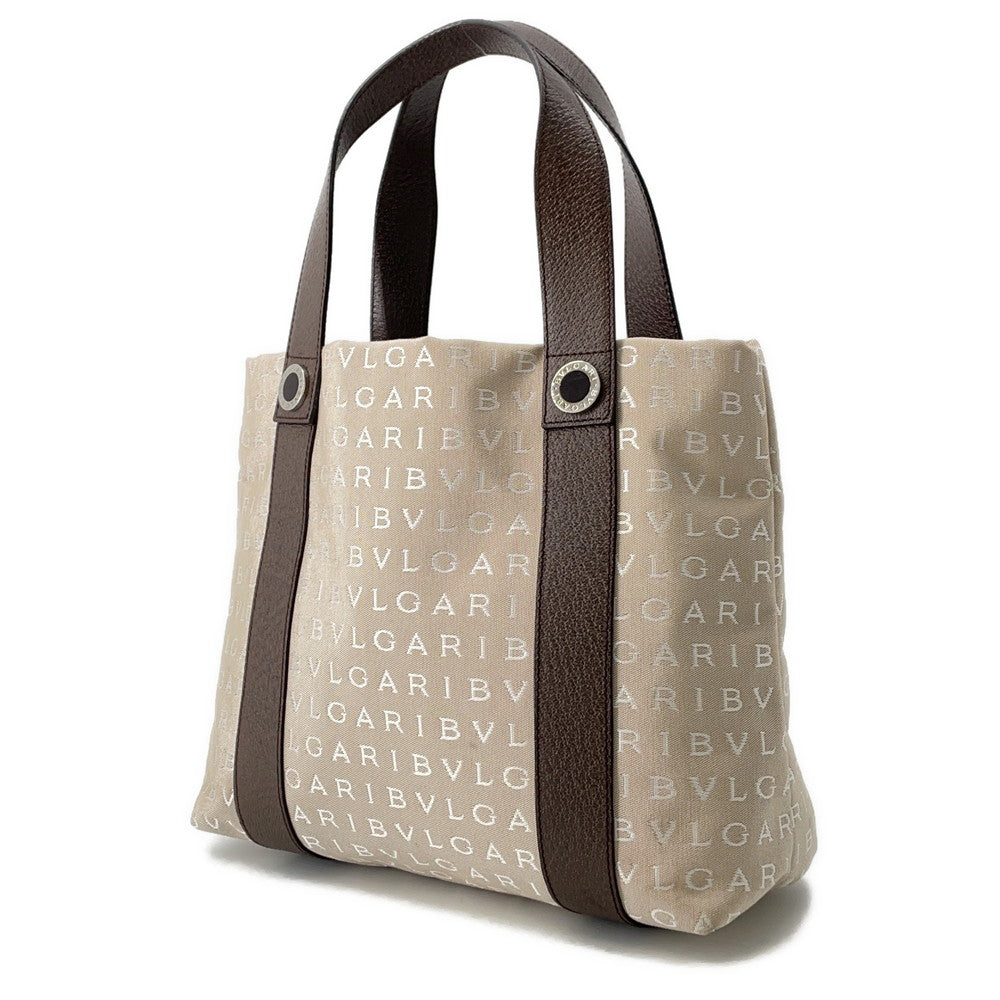 BVLGARI Logomania Tote Beige/Brown Canvas Leather