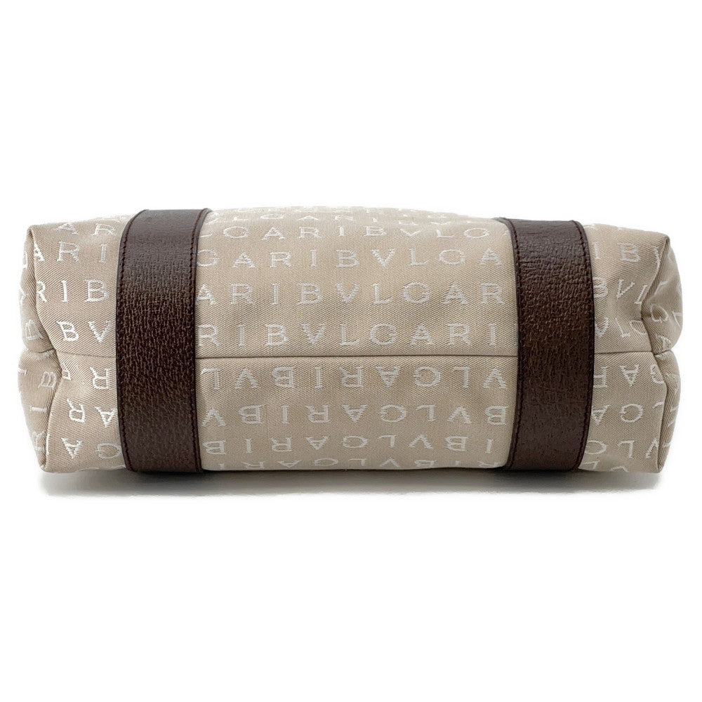 BVLGARI Logomania Tote Beige/Brown Canvas Leather