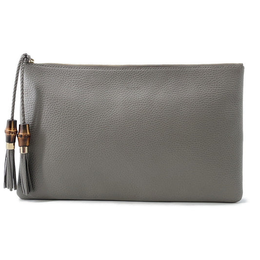 GUCCI Bamboo Tassel Clutch Bag Gray449653 Leather