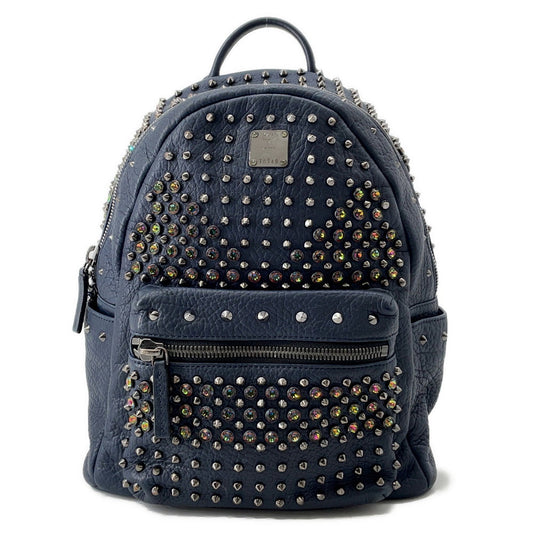 MCM Studded Backpack Navy Leather