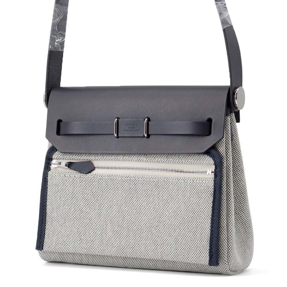 HERMES Herbag zip Ardoise/Ecru Toile H Vache Hunter Leather Size Mini