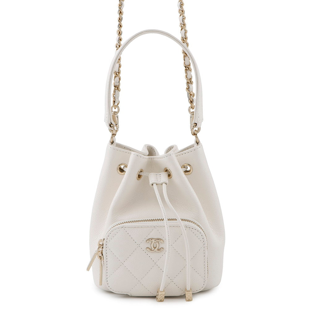 CHANEL Matelasse 2WAY Chain Bucket WhiteAP2913 Caviar Leather Size Mini