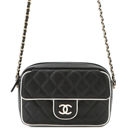 CHANEL Matelasse ChainClutch Bag Black/WhiteAP4516 Lambskin