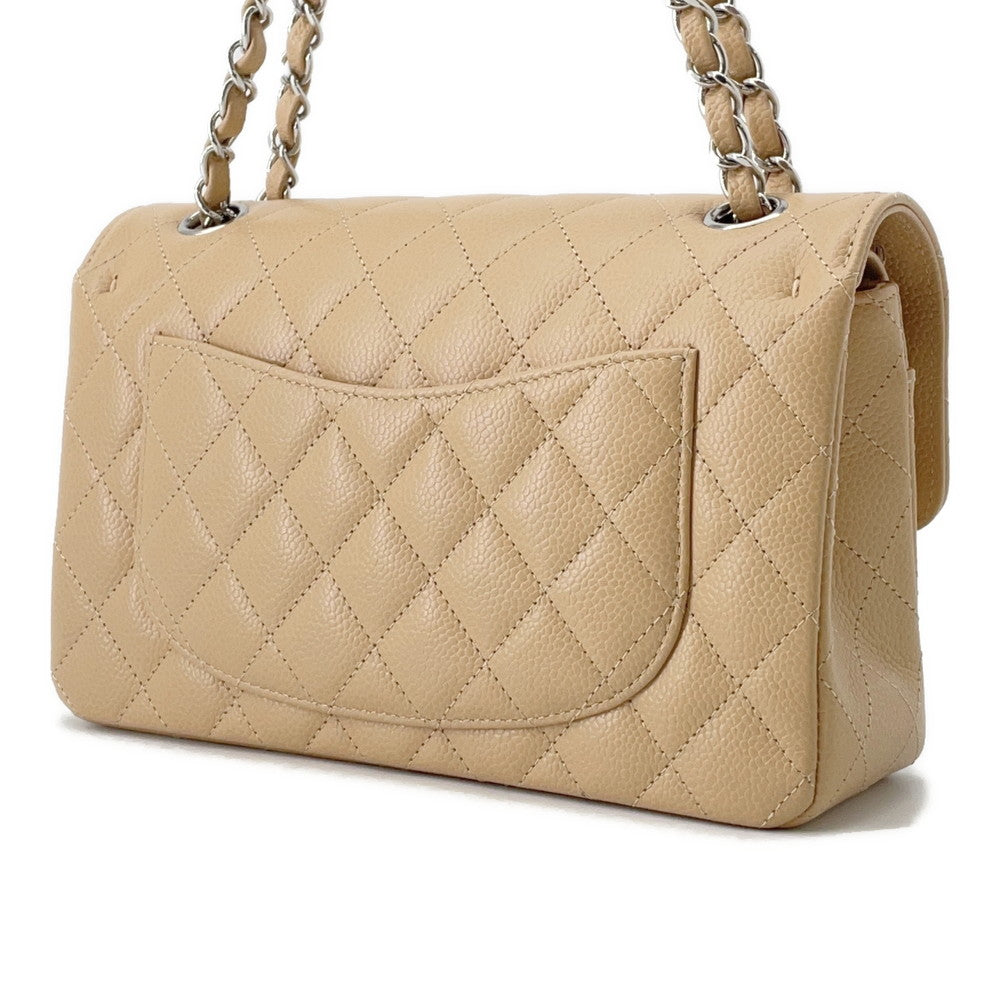 CHANEL Matelasse W Flap ChainShoulder Bag BeigeA01113 Caviar Leather Size 23