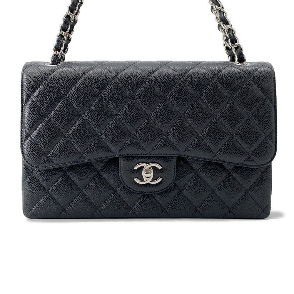 CHANEL Jumbo Matelasse Double Flap Shoulder Bag BlackA58600 Caviar Leather Size 30