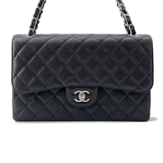 CHANEL Jumbo Matelasse Double Flap Shoulder Bag BlackA58600 Caviar Leather Size 30