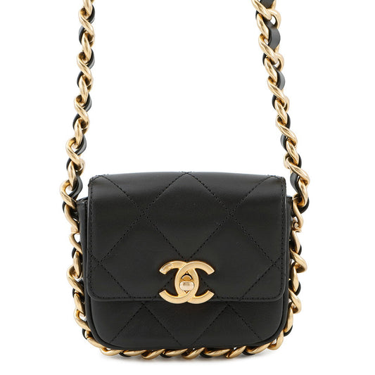 CHANEL MatelasseFlap Bag ChainShoulder Bag BlackAS2833 Calf Leather Size Mini