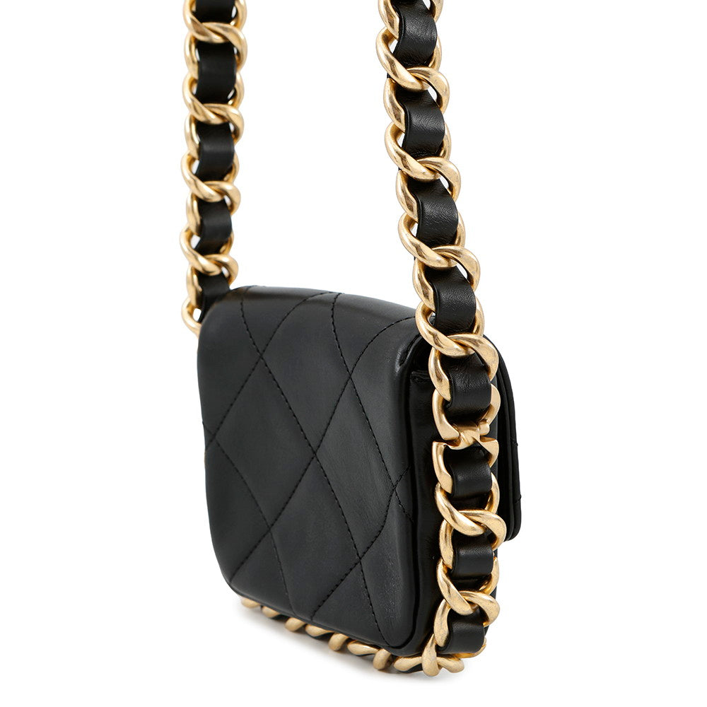 CHANEL MatelasseFlap Bag ChainShoulder Bag BlackAS2833 Calf Leather Size Mini