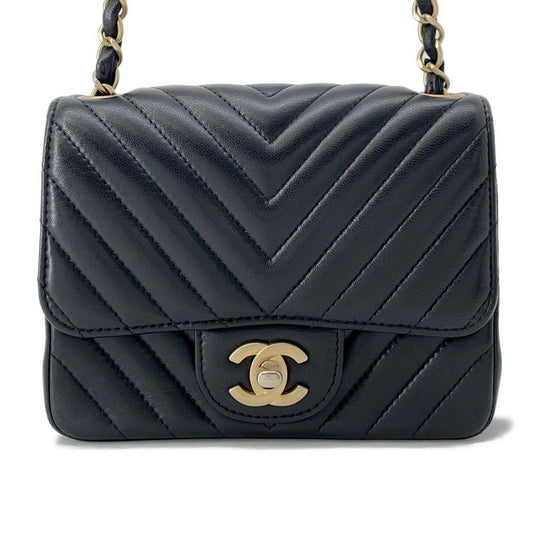 CHANEL Chevron Mini ChainShoulder Bag BlackA35200 Lambskin Size 18