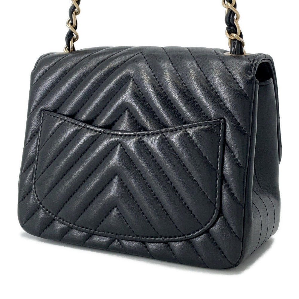 CHANEL Chevron Mini ChainShoulder Bag BlackA35200 Lambskin Size 18