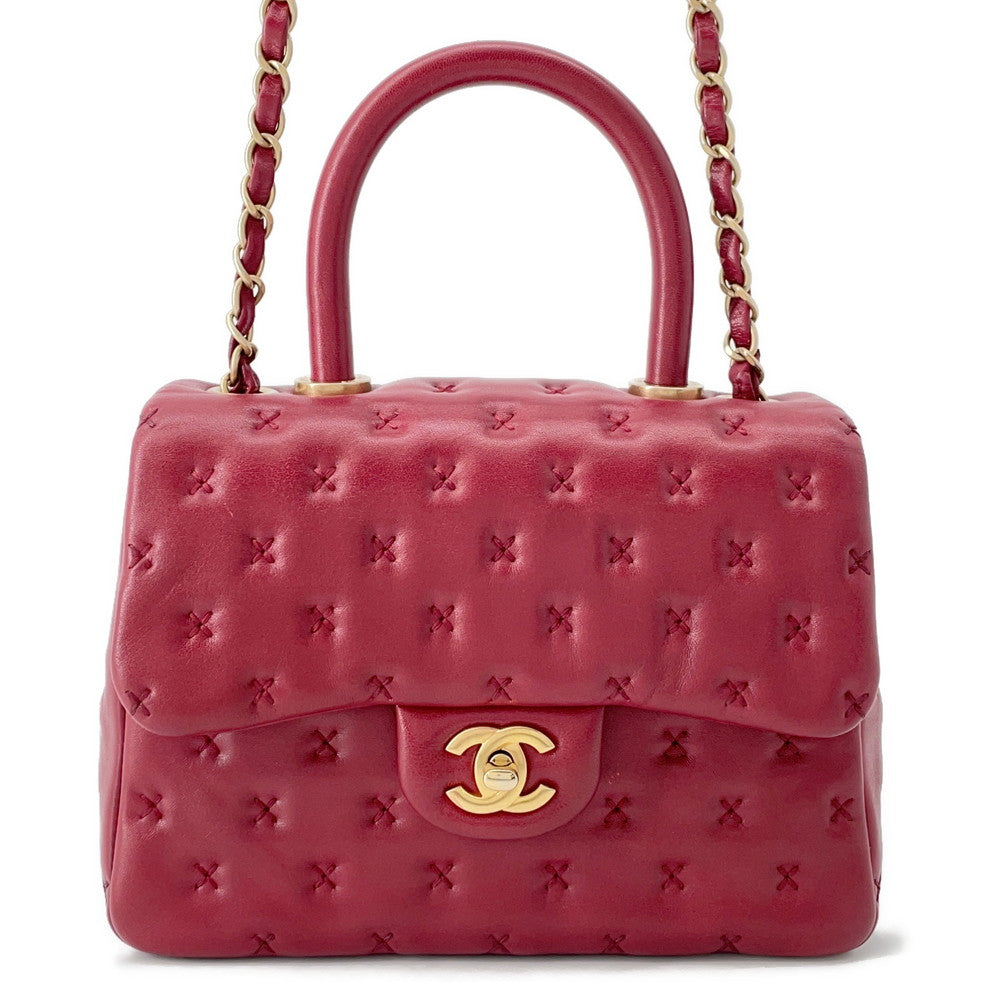 CHANEL Coco Handle 2WAY Handbag RedA98724 Lambskin Size Small