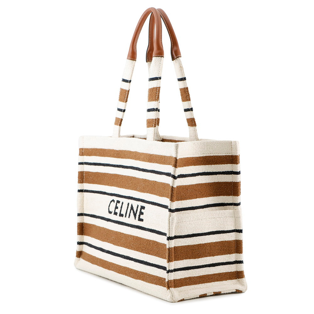 CELINE Cabas Tice Tote Bag Ivory/Brown196762 Canvas Leather Size Large