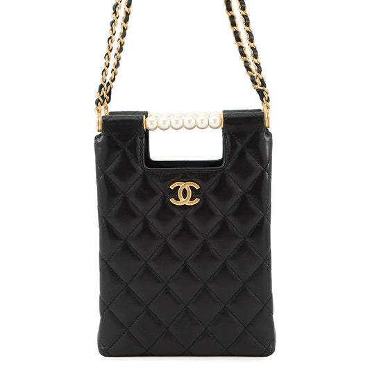 CHANEL Matelasse Pearl Handle Chain Shoulder Bag BlackAP4520 Lambskin