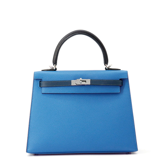 HERMES Kelly Sellier tricolor Blue Zanzibar/Blue de Prusse/Black Epsom Size 25