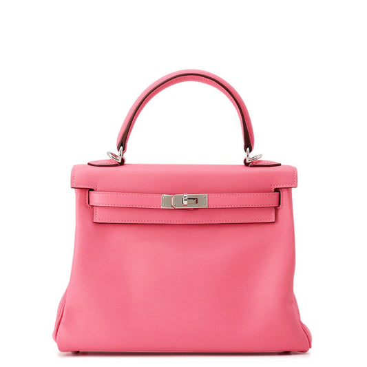 HERMES Kelly Retourne Rose Azalee Swift Leather Size 25