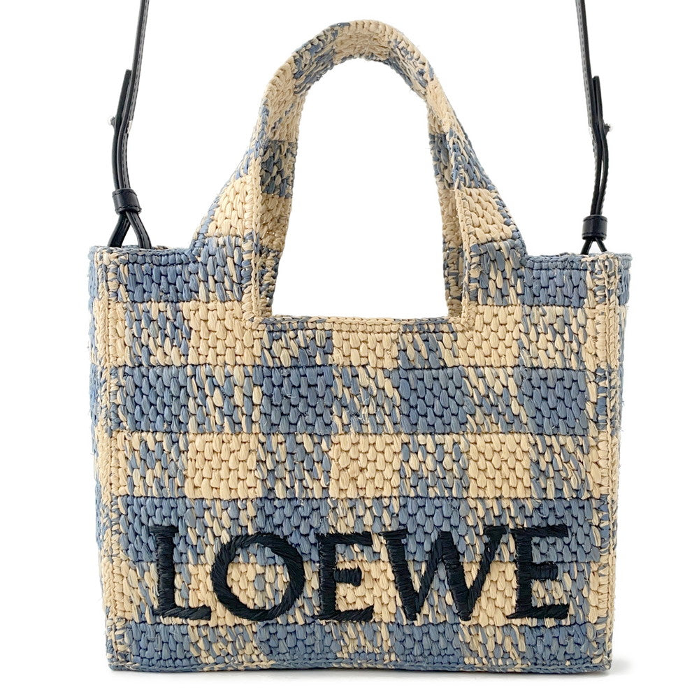 LOEWE Loewe Font Tote Natural/Light BlueALF1B59X16 Raffia Size Small