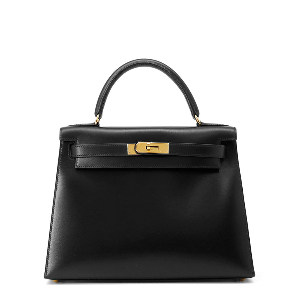 HERMES Kelly Sellier Black Box Calf Leather Size 28