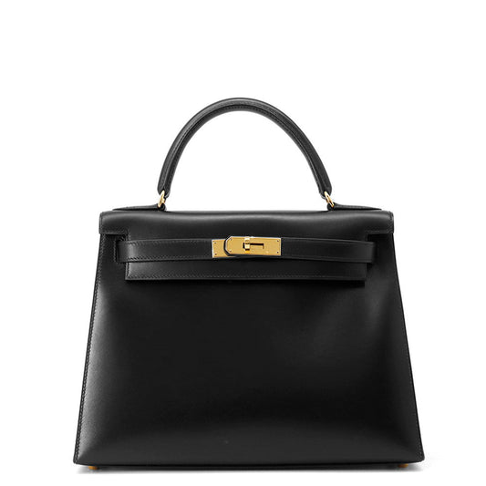 HERMES Kelly Sellier Black Box Calf Leather Size 28