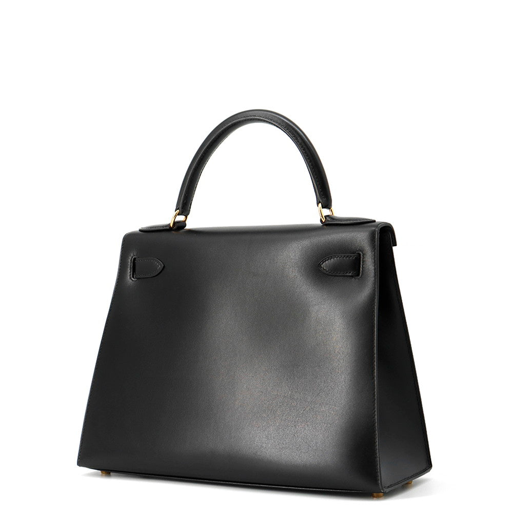 HERMES Kelly Sellier Black Box Calf Leather Size 28