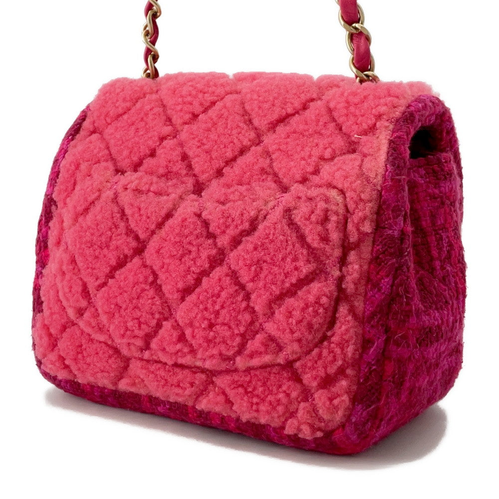 CHANEL Mini Matelasse ChainShoulder Red/Pink Tweed Boa Size Mini